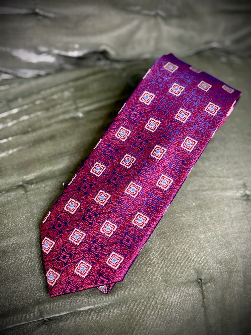 Jos. A. Bank Burgundy and Purple Geometric Silk Tie #1133